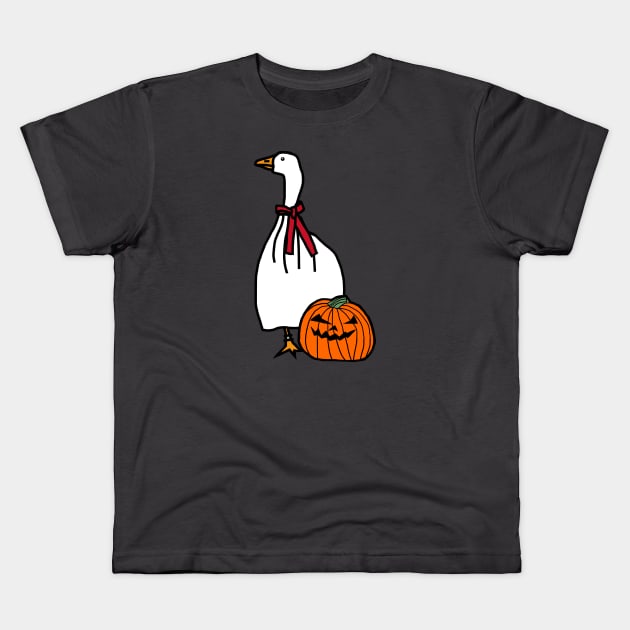 Gaming Goose with Stolen Halloween Horror Pumpkin Ghost Costume Kids T-Shirt by ellenhenryart